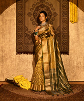 Metallic Bottle Green Crush Tissue Benarasi